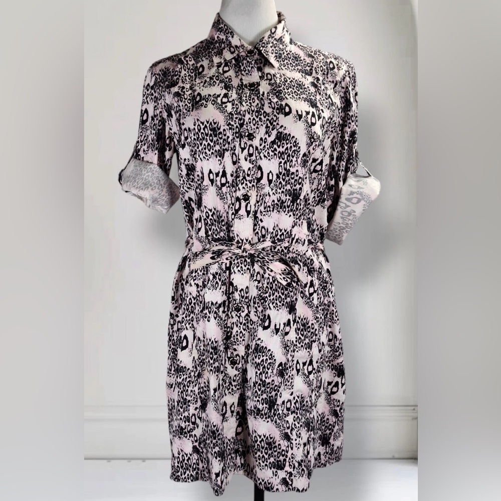 St John Sport Leopard Skirt Shirt Dress pink & Black in a Small